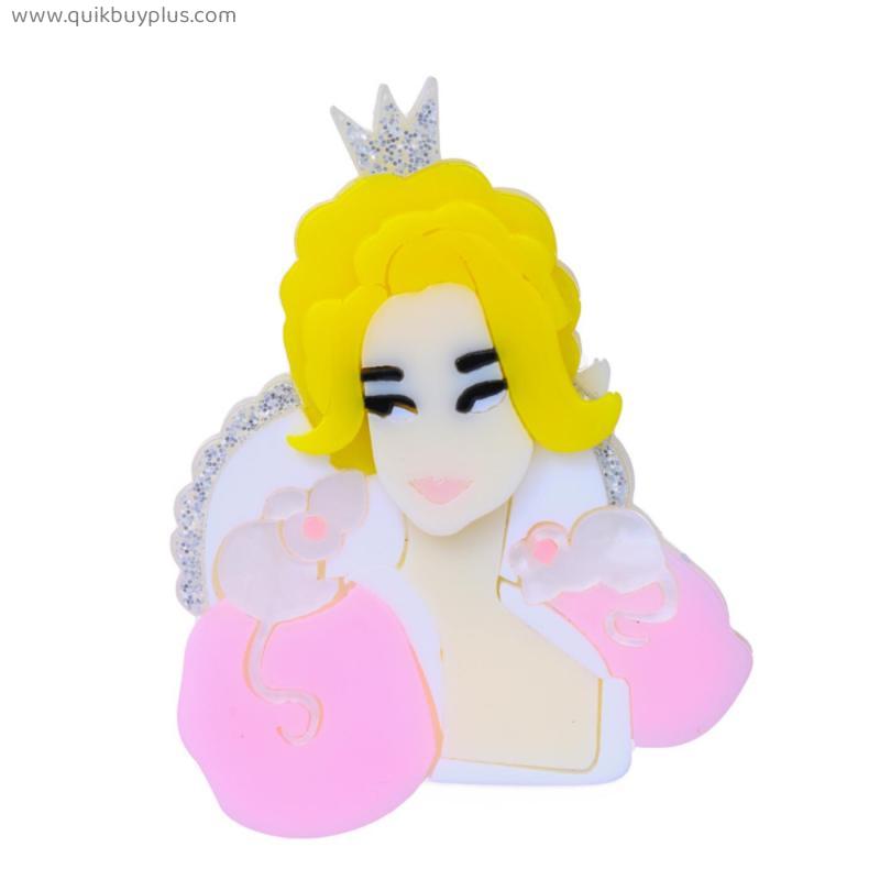Wuli&baby Acrylic Princess Brooches Wear Crown Dress Beauty Girl Lady Figure Office Party Brooch Pin Gifts