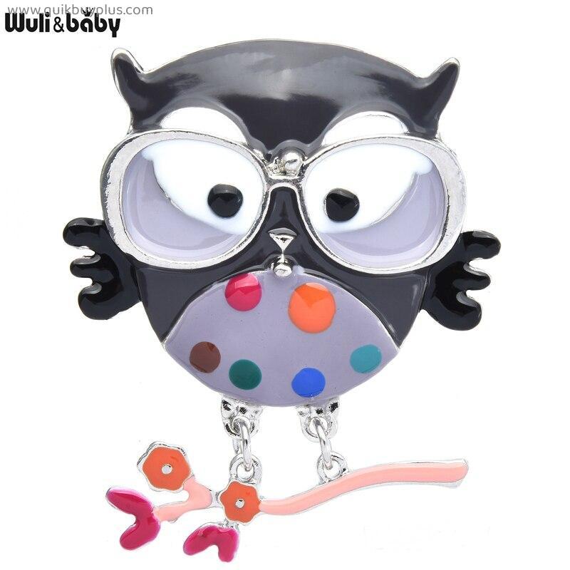 Wuli&baby Big Multicolor Enamel Owl Brooches Glasses Cute Owl Brooch Pins  Women Jewelry Gift 4 Colors