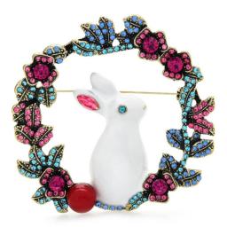 Wuli&baby Big Wreath Rabbit Brooches For Women Lady 2-color Rhinestone Enamel Animal Party Office Brooch Pin Gifts