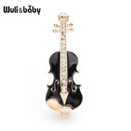 Wuli&baby Czech Rhinestone Black Red Enamel Violin Guitar Brooches Women Alloy Weddings Banquet Brooch Pins Gifts