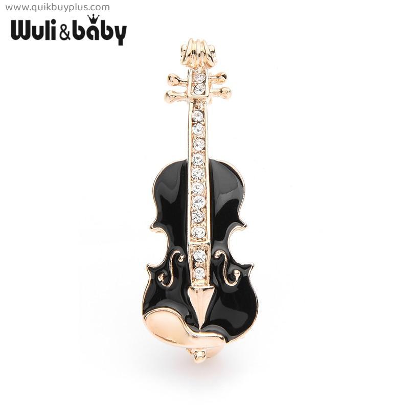 Wuli&baby Czech Rhinestone Black Red Enamel Violin Guitar Brooches Women Alloy Weddings Banquet Brooch Pins Gifts