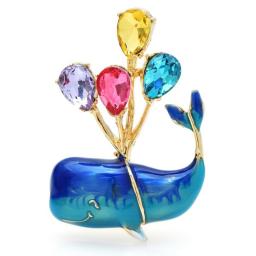 Wuli&baby Fly By Balloon Whale Brooches For Women Unisex 2-color Romantic Lovely Sea Fish Party Brooch Pin Gifts