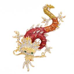 Wuli&baby Flying Dragon Brooches Designer Enamel 2-color Shining Dragon Animal Party Office Brooch Pin Gifts