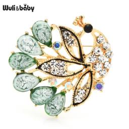 Wuli&baby Green Tail Peacock Brooches For Women Cute Bird Party Office Brooch Pins Gifts