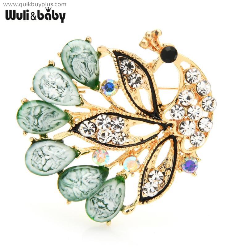 Wuli&baby Green Tail Peacock Brooches For Women Cute Bird Party Office Brooch Pins Gifts