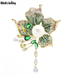 Wuli&baby Luxury Tassel Flower Brooches For Women Designer 2-color Cubic Zirconia Flower Weddings Party Brooch Pin Gifts