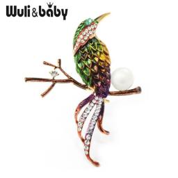 Wuli&baby New Green Bird Brooches Women Men Metal Enamel Animal Brooch Pins Gifts