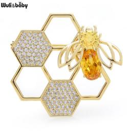 Wuli&baby New Spin Bee Brooches For Women Designer Honeycomb Insect Party Office Brooch Pin Gifts