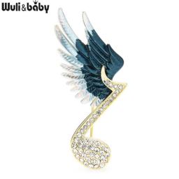 Wuli&baby Rhinestone Music Note Brooches Women Unisex 3-color Enamel Flying Wing Note Office Party Brooch Pins Gifts
