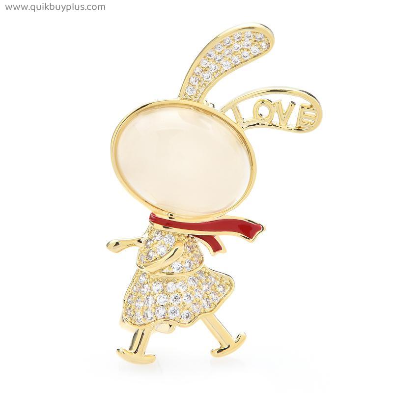 Wuli&baby Wear Red Scarf Rabbit Brooches For Women Top Quality Lovely Animal Lady Girl Office Party Brooch Pin Gifts