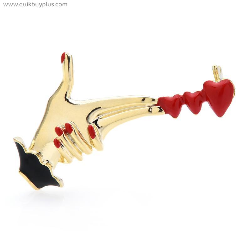 Wulli&baby Enamel Launch Love Brooches For Women Lady Hand And Heart Party Office Brooch Pin Gifts