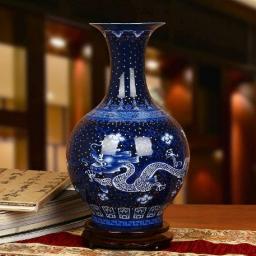 Wxliner Blue & White Porcelain Vases Antique Vase Ceramics High-Grade Enamel Blue Dragon Blue and White Golden Flower Vase Modern Home Furnishing Decoration Porcelain vase Ceramic Flower Vase