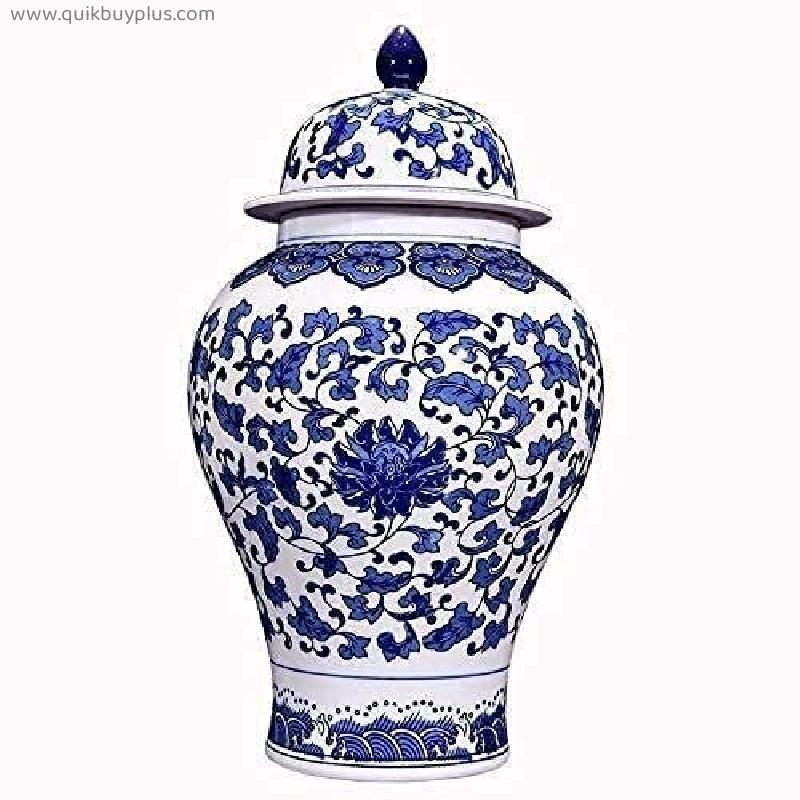 Wxliner Blue & White Porcelain Vases Antique VaseCeramic Jar Ginger Jar Decoration Antique Blue and White Porcelain Study Decoration Ceramic Flower Vase