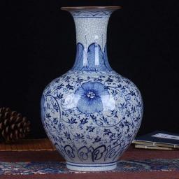 Wxliner Blue & White Porcelain Vases Vase Grave Ceramic Hand-Painted Blue and White Porcelain Antique Crack Home Decoration Ornaments Blue 31 19 11Cm for Flowers Ceramic Flower Vase