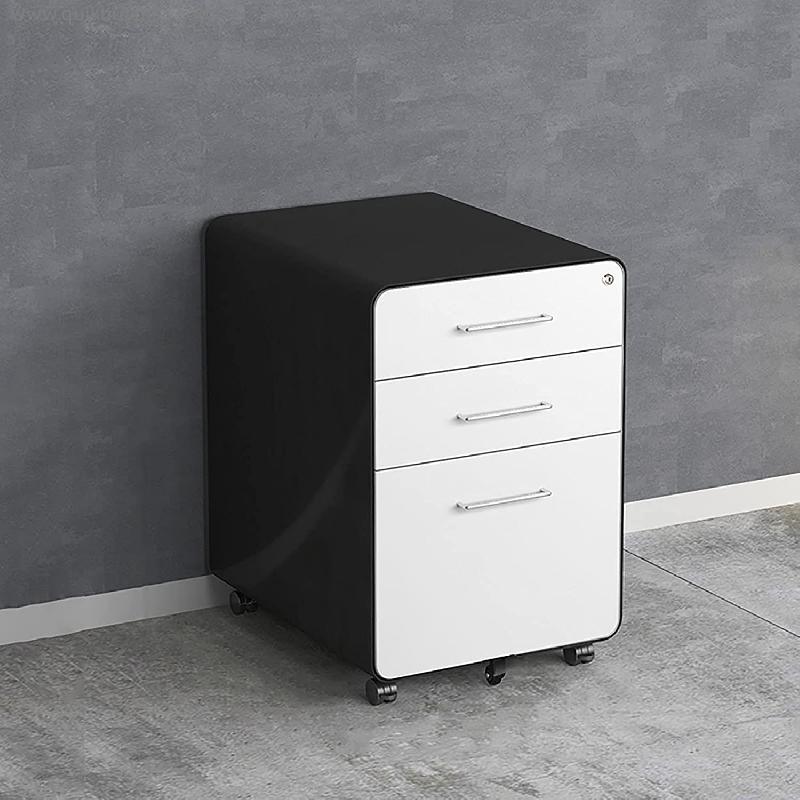 XIAOPENG Mobile File Cabinet, 3 Drawers Mobile Filing Cabinet with Lock, Steel File Cabinet with Anti-tilt Setting, for Home Office, Fully Assembled, white +black