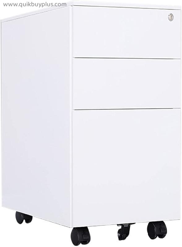 XIAOPENG Mobile File Cabinet, Steel Filing Cabinet with Lock and Key, Lockable Rolling Vertical Storage Cupboard, for Home Office, Fully Assembled