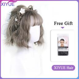 XIYUE Pink Synthetic Wig Lolita Short Bob Wig With Bangs Cosplay Short Wavy Synthetic Hair Wigs For Women American Style