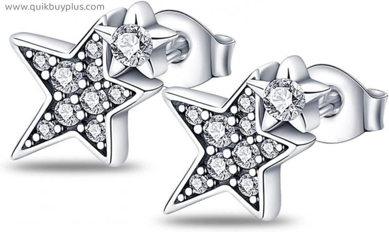 XKUN Earring 925 Sterling Silver Shiny Weighing Star Stud For Women Earrings Jewelry-Default