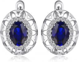 XKUN Earring Oval Cut Created Blue Sapphire 925 Sterling Silver Hoop Earrings For Women Statement Gemstone Jewelry-Default