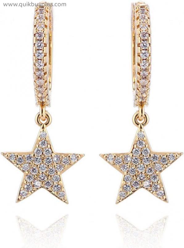 XKUN Earring Zircon Star Dangle Earrings Punk Geometric Pendant Hoop Earrings For Women Party Jewelry Gift
