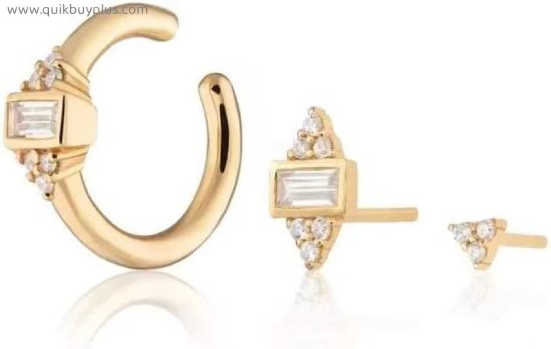 XKUN Earrings 925 Sterling Silver Gold Arc Line Stud Earrings For Women Crystal Zircon