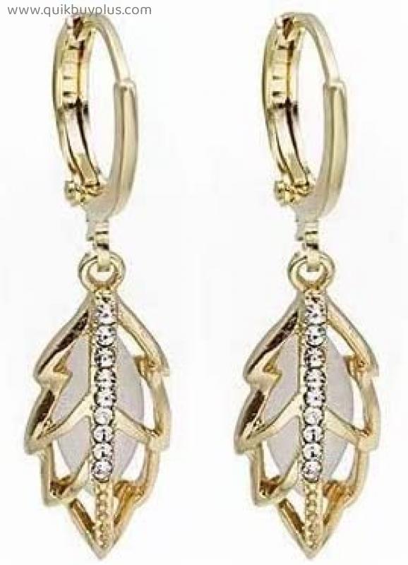 XKUN Earrings Copper Drop Earrings Leaf Crystal Aesthetic Exquisite Jewelry Accessories Ear Clips For Woman Girl