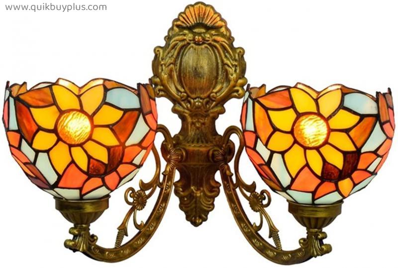 XNSHUN Vintage Tiffany Wall Light Night Light Wall Mounted Night Light Handmade Stained Glass Wall Lamps Resin Base Elegant Dimmable Nightstand Stair Garden Galleries Loft