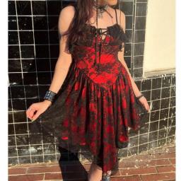 Y2K Aesthetic Grunge Mini Dress Vintage Lace Double Layers Ruffles Bandage Dress E-girl Harajuku Dark Academia Emo Alt Clothes