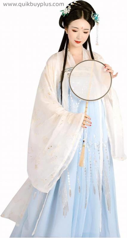 YANLINA Hanfu Chinese Ancient Embroidery Hanfu Women Elegant Hanfu Dress Carnival Party Cosplay Costume Skirt (Color : Blue, Size : Large)