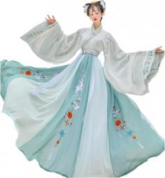 YANLINA Hanfu Hanfu Traditional Chinese Ancient Fancy Dress Long-Sleeved Flared Dress Suit Cosplay Carnival (Color : Blue, Size : Medium)