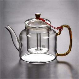 YANRUI Teapot Cast Iron Teapot Clear Glass Tea Kettle for Loose Leaf Tea Blooming Tea Large Capacity Heat Resistant Tea Strainers with Removable Filter 1.2L Tea Accessories
