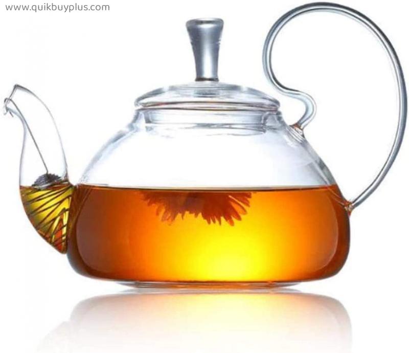 YANRUI Teapot Cast Iron Teapot Clear Loose Leaf Tea Kettle Heat Resistant Thicken Glass Tea Strainers for Home Office Conference Party Tea Accessories (Size : 800ml)