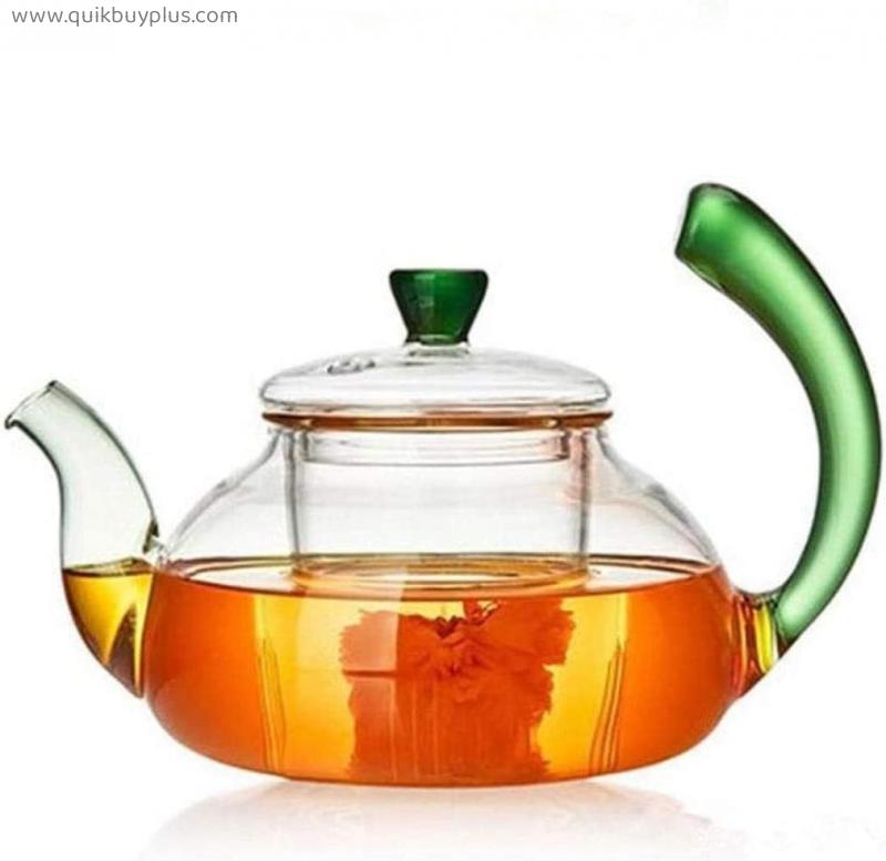YANRUI Teapot Cast Iron Teapot Clear Loose Leaf Tea Strainers with Removable Filter Heat Resistant Thicken Glass Tea Kettle for Party Conference Tea Accessories (Color : Gold)