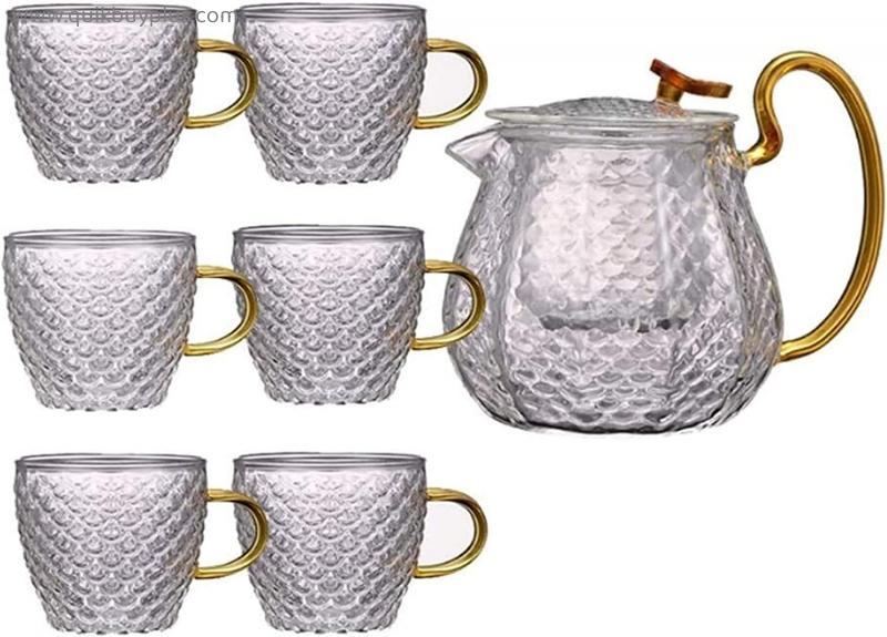 YANRUI Teapot Glass Kung Fu Tea Set Teapot Home Transparent Tea Set Suit with Filter Teacup Set European Style Household Tea (Size : C)