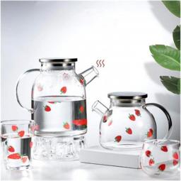 YANRUI Teapot Glass Teapot, Strawberry Pot, Heat-Resistant, High-Temperature, Explosion-Proof Household Glass Teapot (尺寸 Size : A)