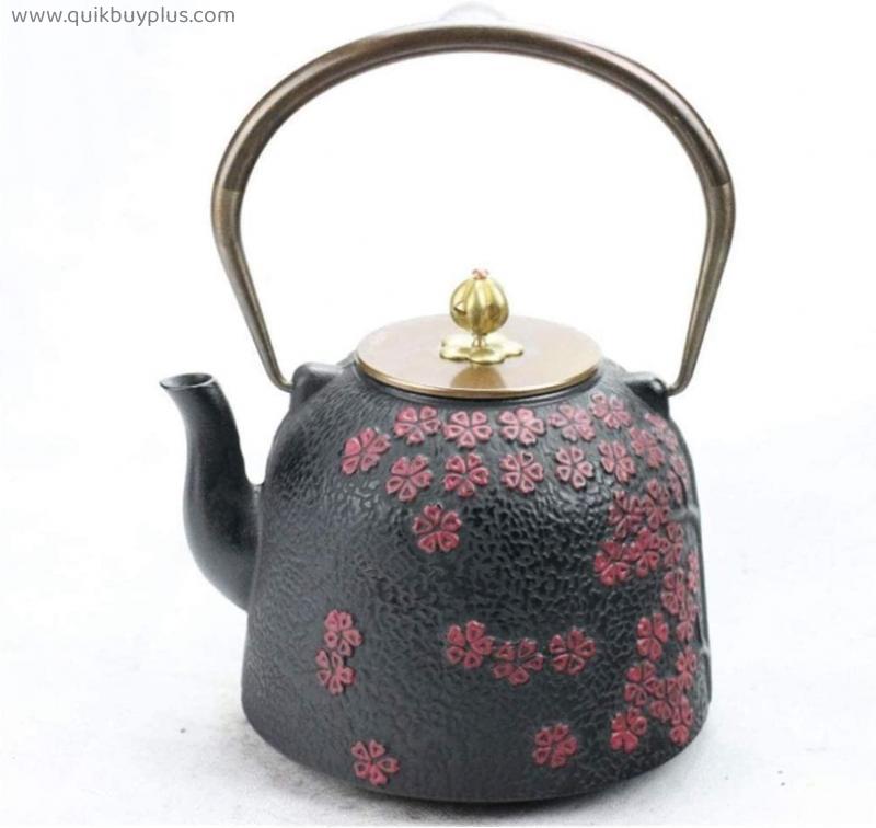 YANRUI Teapot Kettle Cast Iron Teapot South Japan Iron Teapot Iron Teapot Pure Hand Iron Pot Teapot Cherry Blossoms 1.4 L Tetsubin