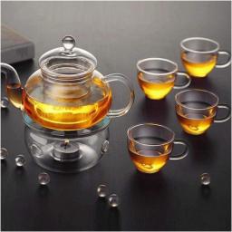 YANRUI Teapot Teapot Kettle Flower Teapot Set Heat-Resistant Glass Kung Fu Tea Set Transparent Filter Tea Pot 600Ml