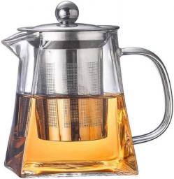 YANRUI Teapot Teapot Square Clear Glass Tea Kettle Thicken Heat Resistant Tea Strainers with Stainless Steel Filter for Office Home Party Tea Accessories (Size : 750ml)