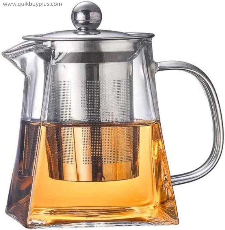 YANRUI Teapot Teapot Square Clear Glass Tea Kettle Thicken Heat Resistant Tea Strainers with Stainless Steel Filter for Office Home Party Tea Accessories (Size : 750ml)