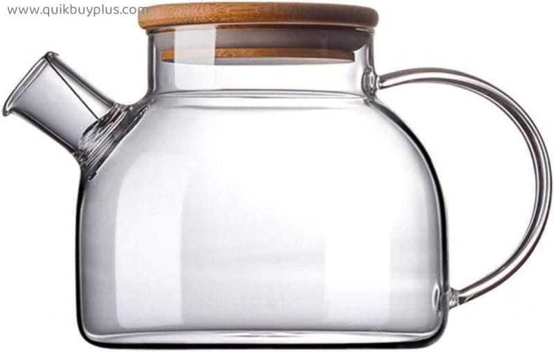 YANRUI Teapot Transparent Glass teapot Pitcher teapot with Strainer and Bamboo lid high Temperature Resistant teapot (Color : 1000ml)