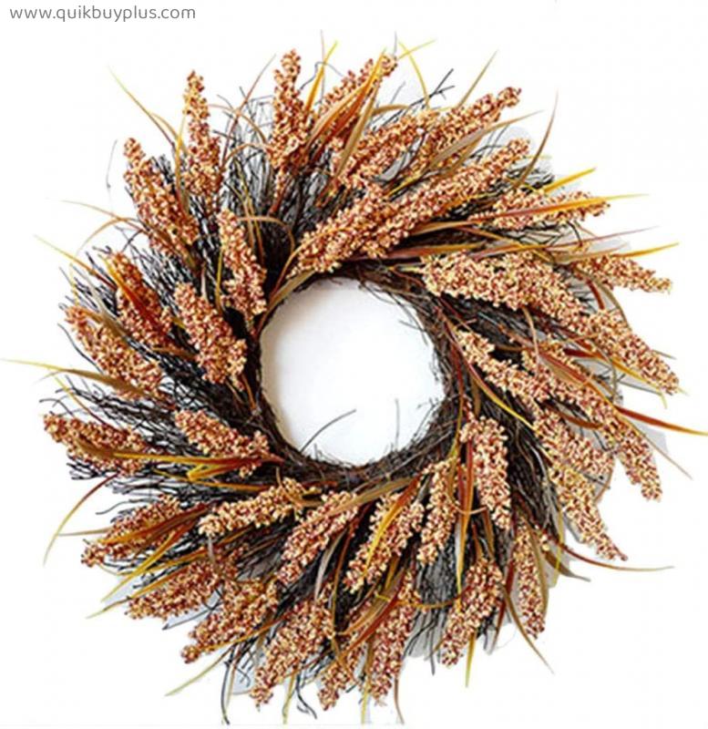 YANXIAOPING 23.6 Inch Autumn Wreath Yellow Wheat Ears for Christmas Wedding Party Decoration