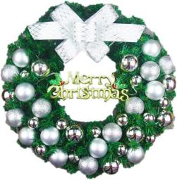 YANXIAOPING Christmas Wreath, Simulation Pine Needle Bow Ball Decoration, Xmas Pattern, Door And Window Decoration(Silver) (Size : 40cm)