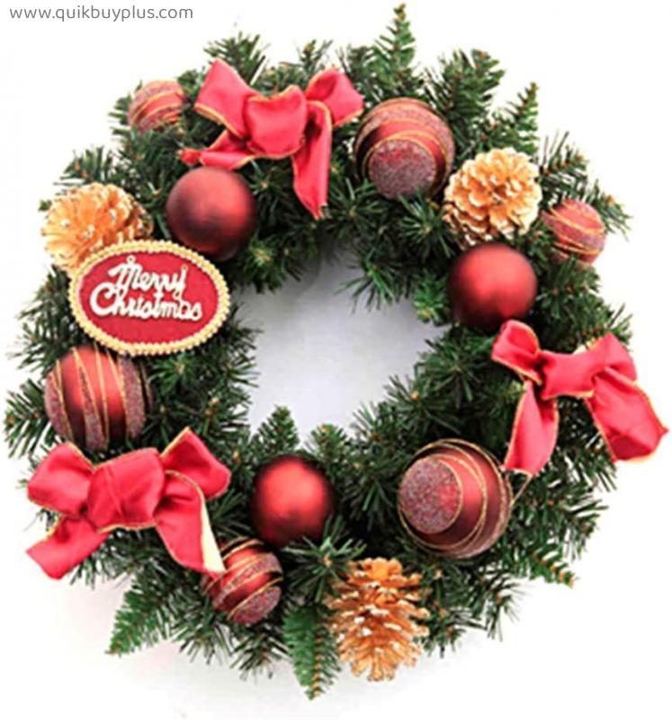 YANXIAOPING Christmas Wreath - Red Ball Pine Cone Flower Decoration, Xmas Pattern, Interior and Exterior Door Decor (40cm)
