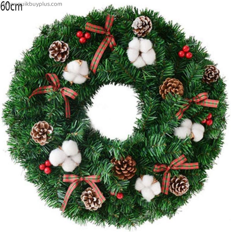 YANXIAOPING Christmas Wreath Spring Garland with English Style Bow Natural Pine Cone Cotton Used for Christmas Thanksgiving Ornament (Size : 60cm)
