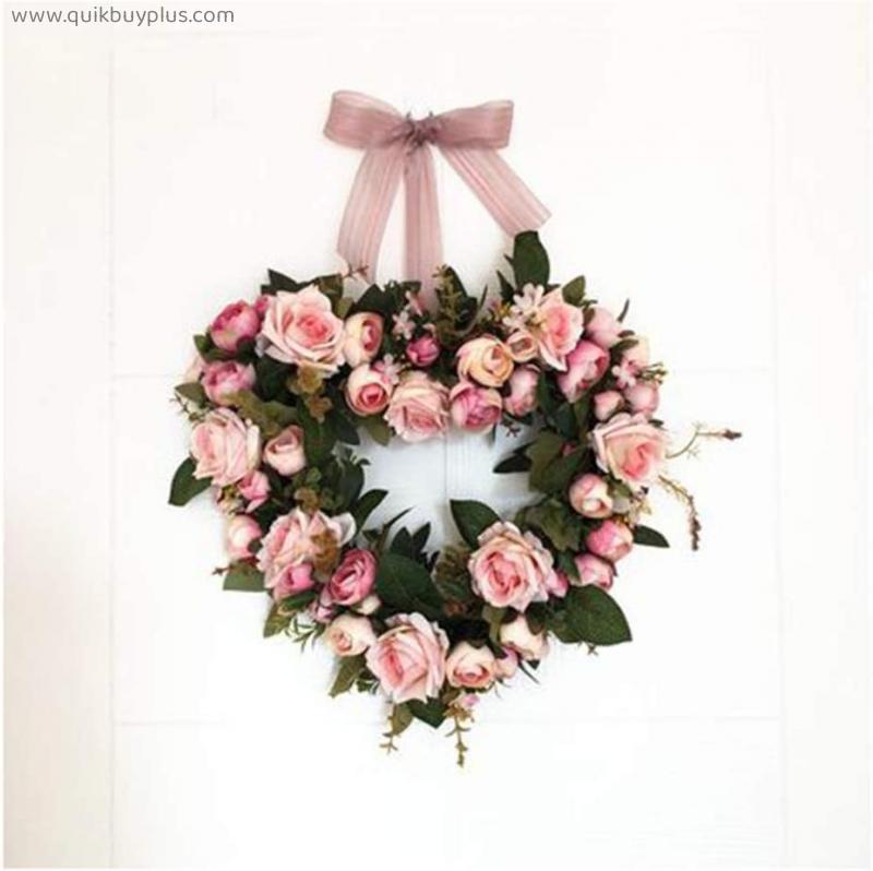 YANXIAOPING Simulation Rose Flowers Wreath Pink/Deep Rose Heart-Shaped Garland for Home Wedding Decoration 13-inch (Color : Pink)