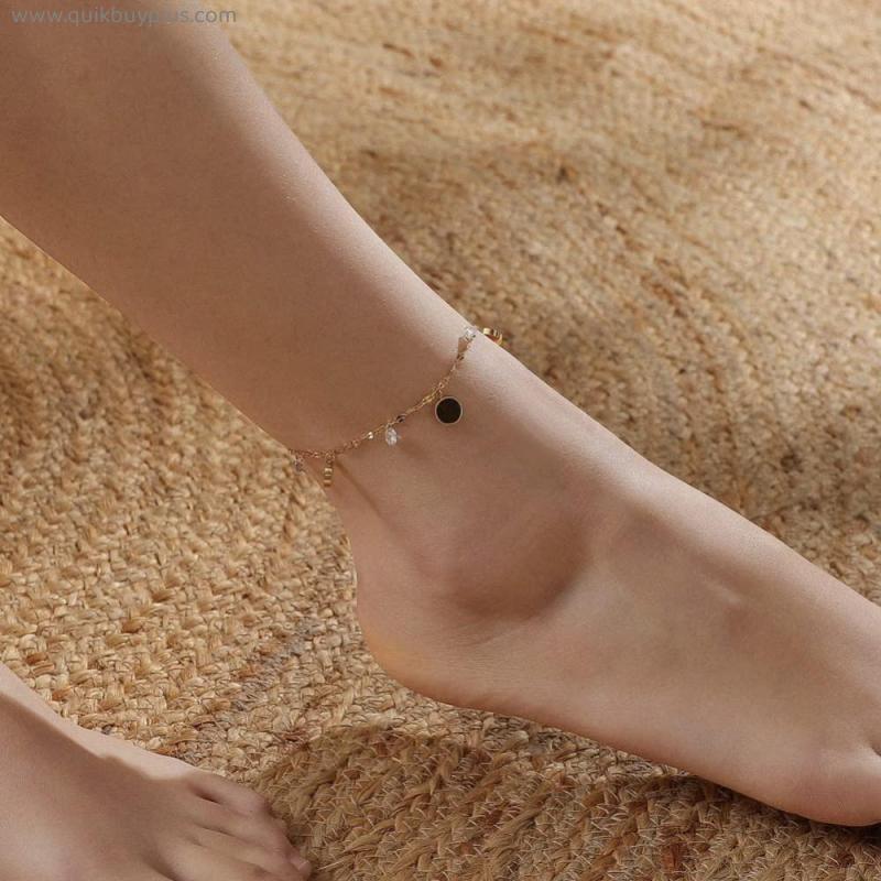YCDtop Anklets Ankle Bracelets Niche design anklet women's simple black shell stainless steel anklet all-match foot accessories