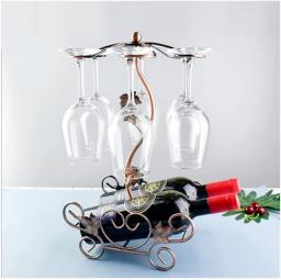 YFQHDD Metal Wine Rack Hanging Wine Glass Holder Countertop Wine Holder Stand Stemware Rack Shelf Bar (Color : Bronze, Size : 25.5x19x44cm)
