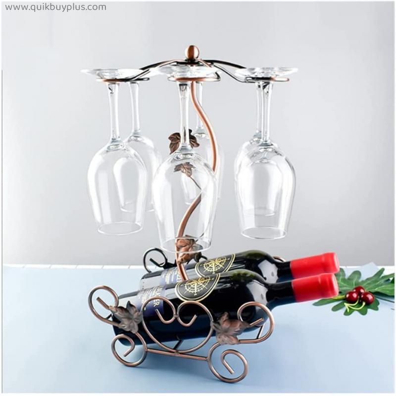 YFQHDD Metal Wine Rack Hanging Wine Glass Holder Countertop Wine Holder Stand Stemware Rack Shelf Bar (Color : Bronze, Size : 25.5x19x44cm)