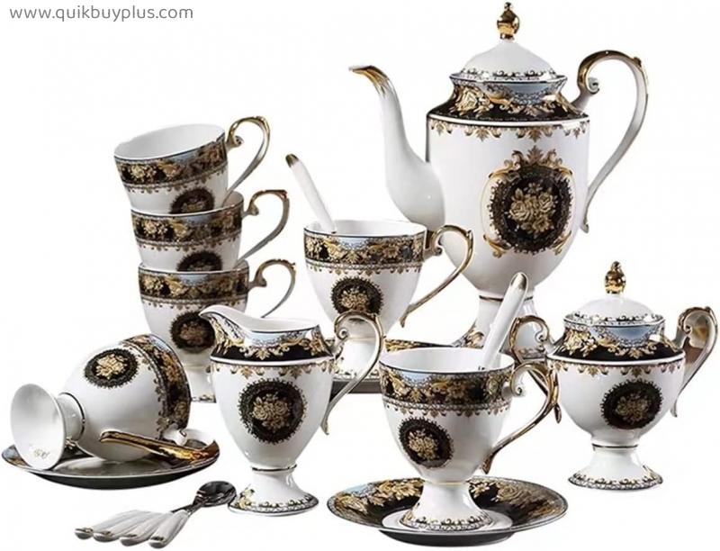YQBUER Ceramics Coffee Cup Saucer Set with 21 Pieces Home Porcelain Tea Set with Dish and Teapot European Classical Style Tea Cup and Saucer Set