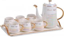 YQBUER Nordic Ceramic Tea Set 8 Piece Nordic Style Glazed Porcelain Coffee and Tea Set Afternoon Tea Drink Set Coffee Set